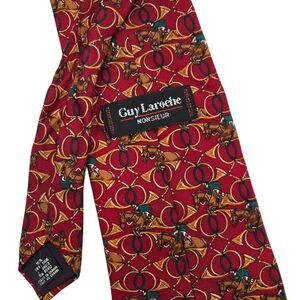 Guy‎ Laroche Silk Necktie Horse Equestrian Print Burgundy Red Mens 58x4 Tie